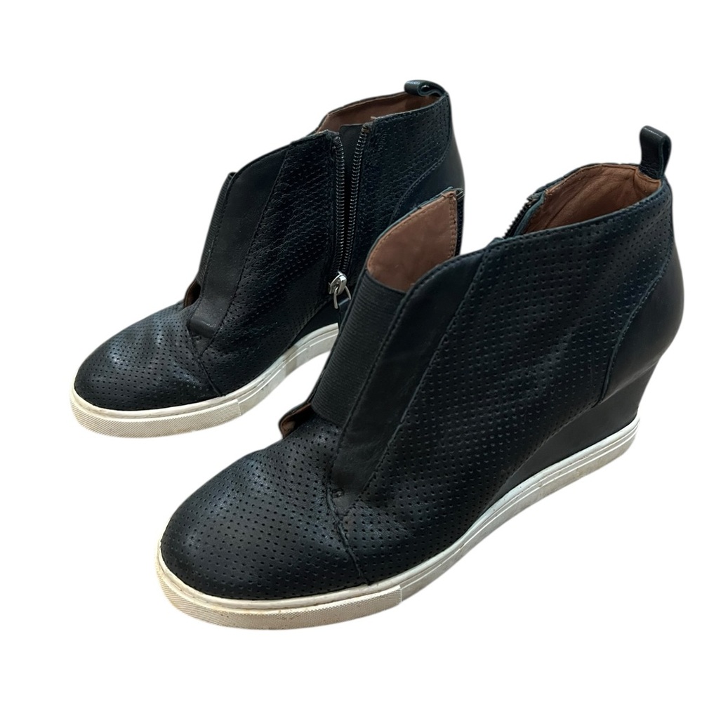 Paolo Black Perforated Wedge Sneaker Booties with White Sole
